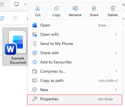 Right click properties